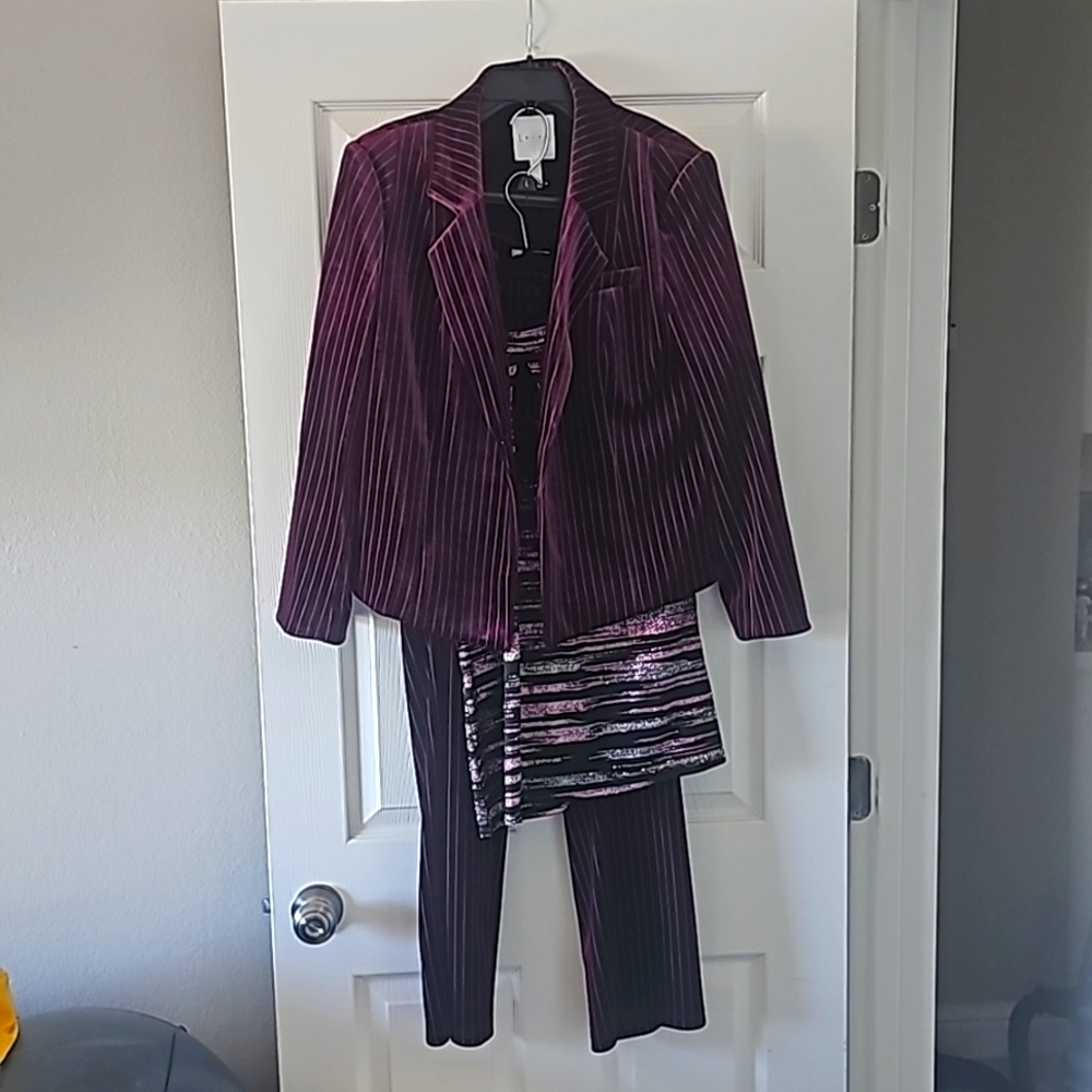 velvet pinstripe pantsuit